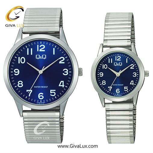 ساعت مچی اورجینال ست کیو اند کیو Q&Q نقره ای | نقره ای| آبی کاربنی| کد رفرنس زنانه: C11A-035PY، مردانه: C10A-073PY